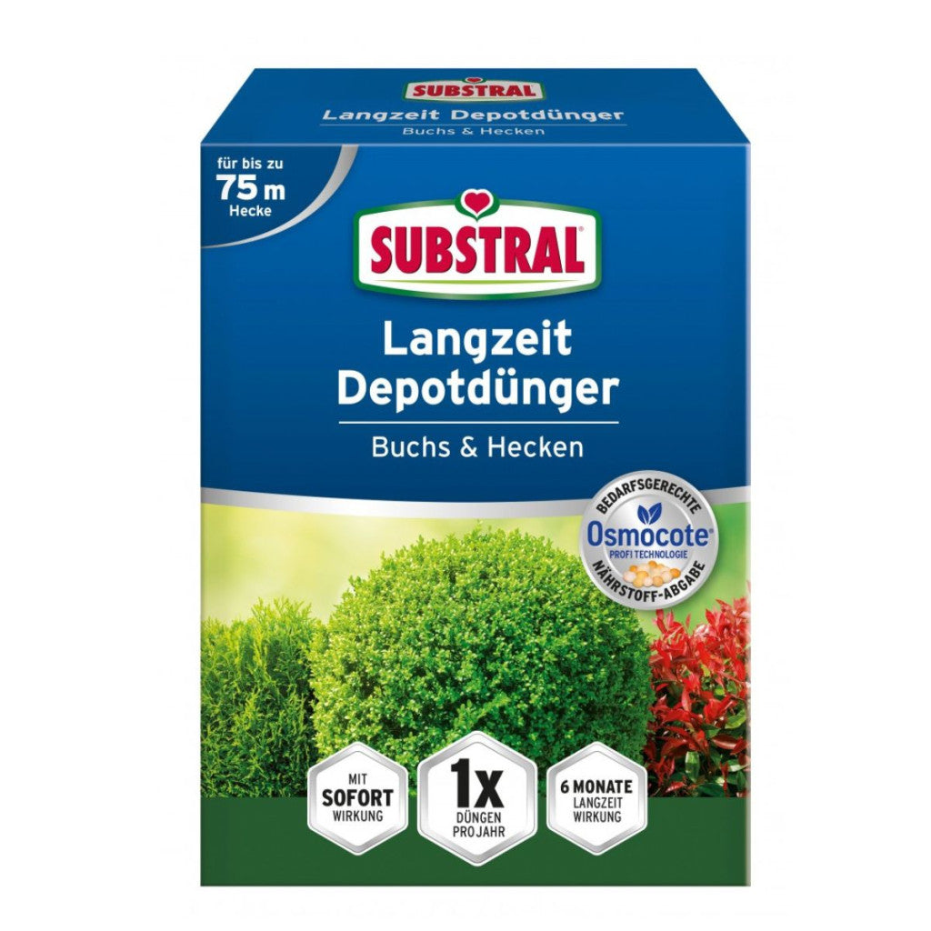 Substral Osmocote hosszú hatástartamú trágya 1,5 kg - buxus, tuják, fenyőfélék és sövénynövények számára