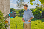 Battery-powered wall-mounted hose box PowerRoll XL solo, 35 m hose, turquoise