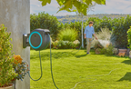 Battery-powered wall-mounted hose box PowerRoll XL solo, 35 m hose, turquoise