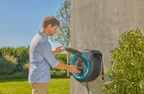 Battery-Powered Wall-Mounted Hose Box PowerRoll XXL solo, 40 m, turquoise