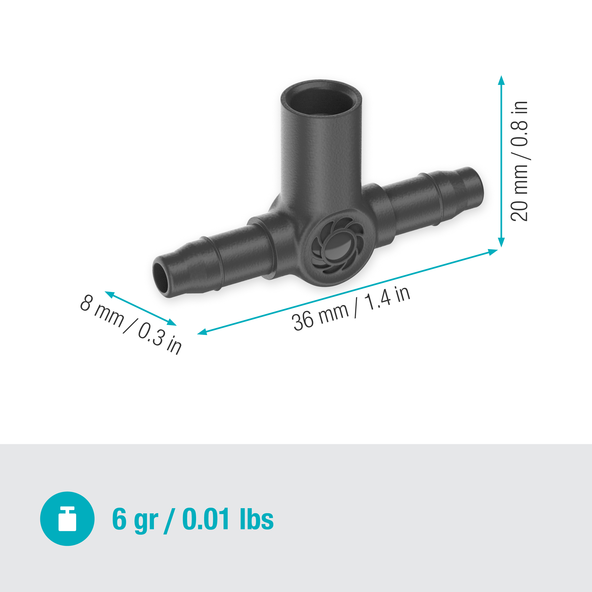 T-elem permetezőfúvókákhoz / végcsepegtetőkhöz 4,6 mm (3/16")
