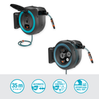 Battery-powered wall-mounted hose box PowerRoll XL solo, 35 m hose, turquoise