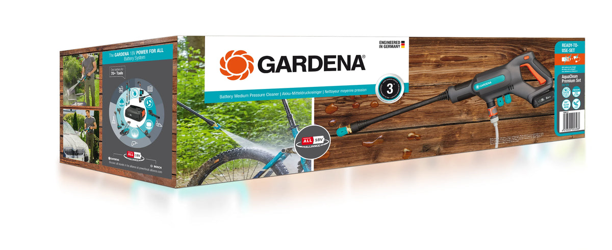 Gardena AquaClean 24/18V P4A Közepesnyomású mosó - Prémium készlet