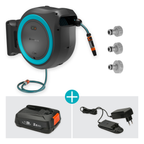 Battery-Powered Wall-Mounted Hose Box PowerRoll XXL Set, 40 m hose, turquoise