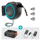 Battery-Powered Wall-Mounted Hose Box PowerRoll XL Set, 35 m hose, turquoise